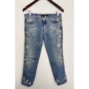 VTG RoccoBarocco Jeans Women’s Size 27 Floral Fish Embroidered Straight Leg